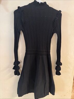Zara Black Knit Midi Dress with Ruffle Detail